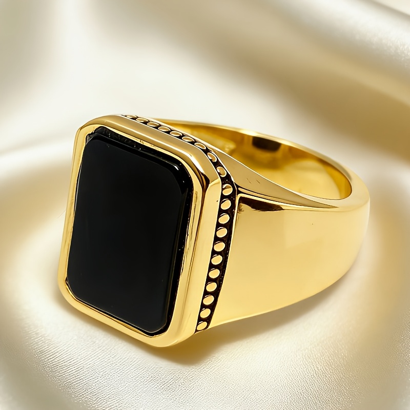 Women's Vintage Square Black Onyx 14K Gold Plated Ring